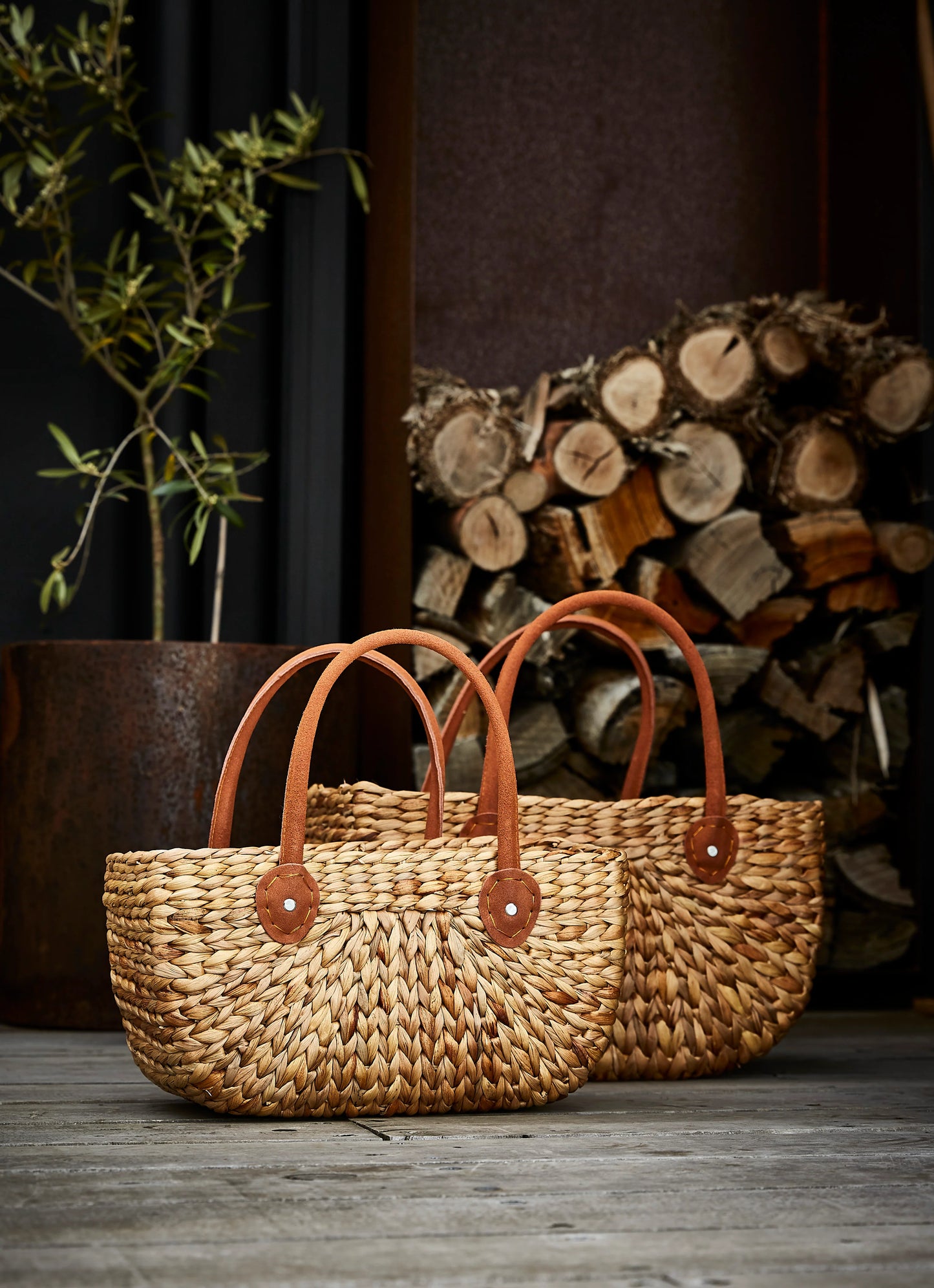 Basket Medium Suede Handle Harvest