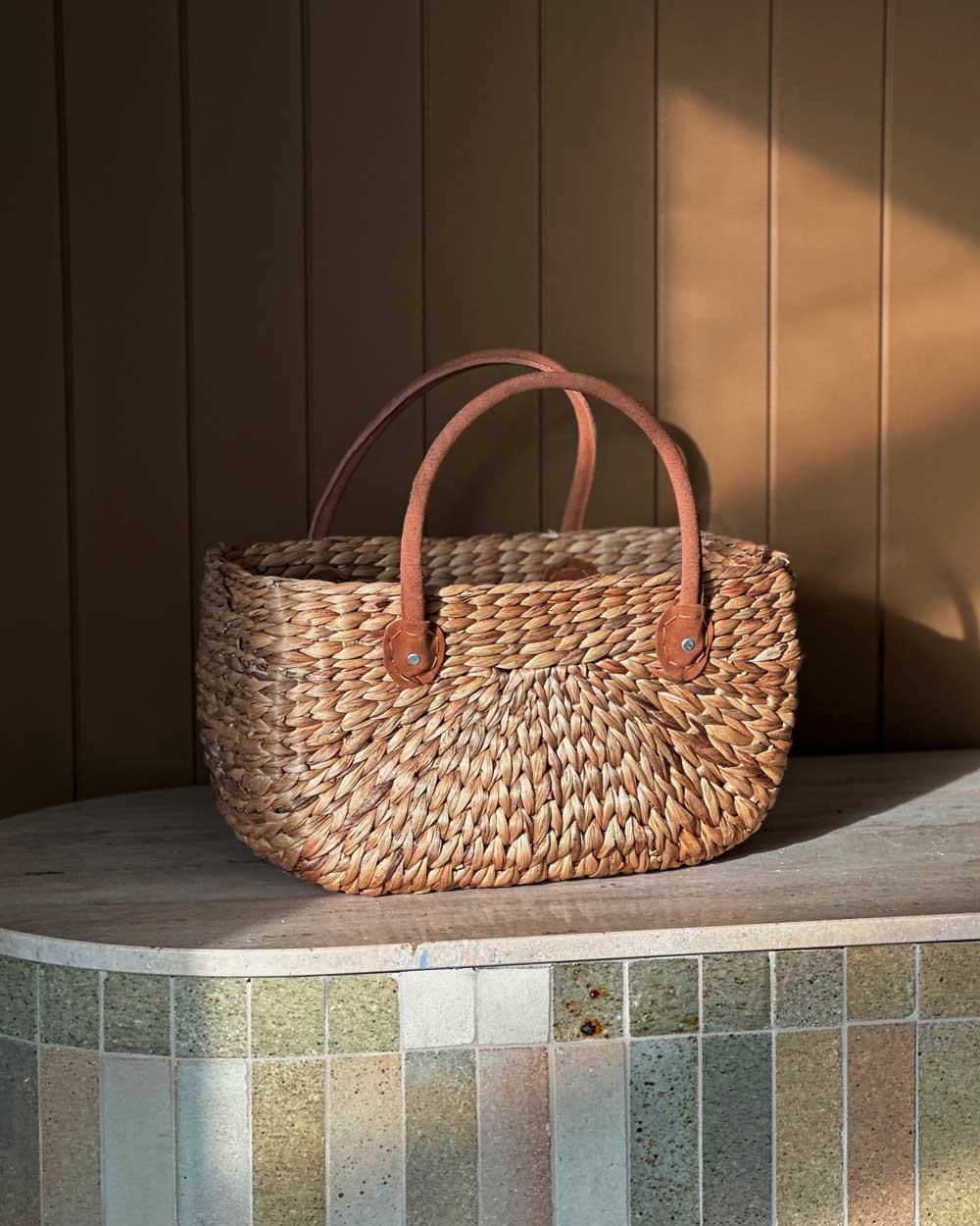 Basket Large-Suede Handle Harvest