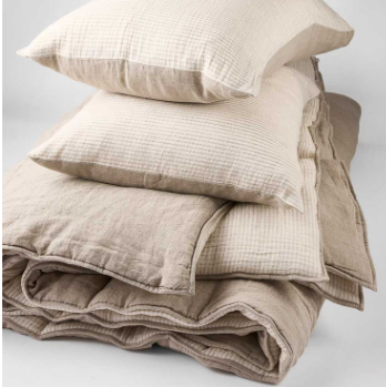 Natural Linen Reversible Pinstripe Quilt 270x270cm