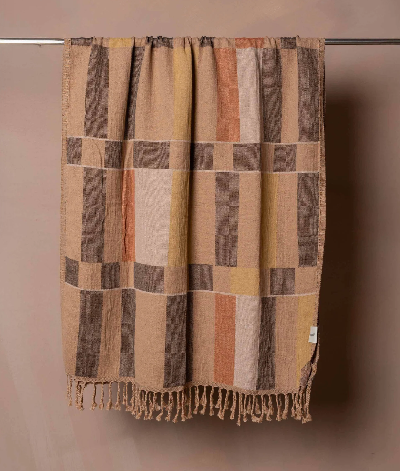 Saarde Karo Turkish Beach Towel - Black/Terracotta