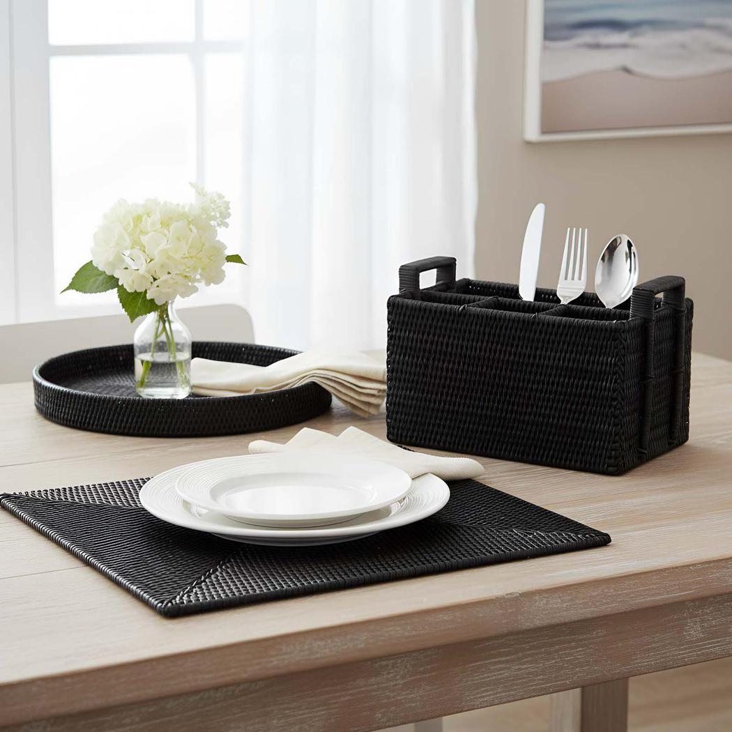 Paume Rattan Rectangle Placemat | Black