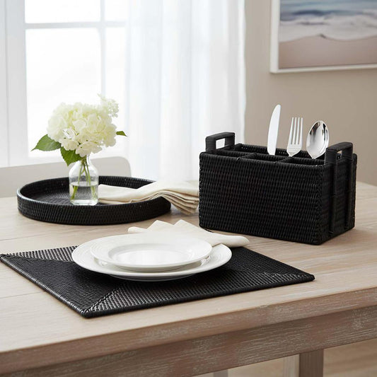 Paume Rattan Rectangle Placemat | Black