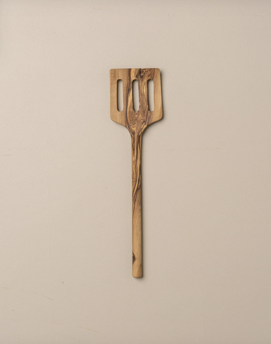 Saarde Olive Wood Angular Slotted Spatula