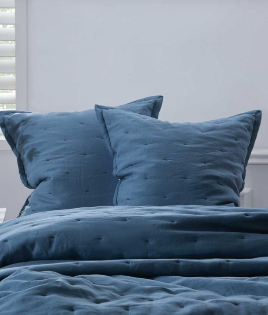 Laundered Linen Quilted Euro Set | Ocean