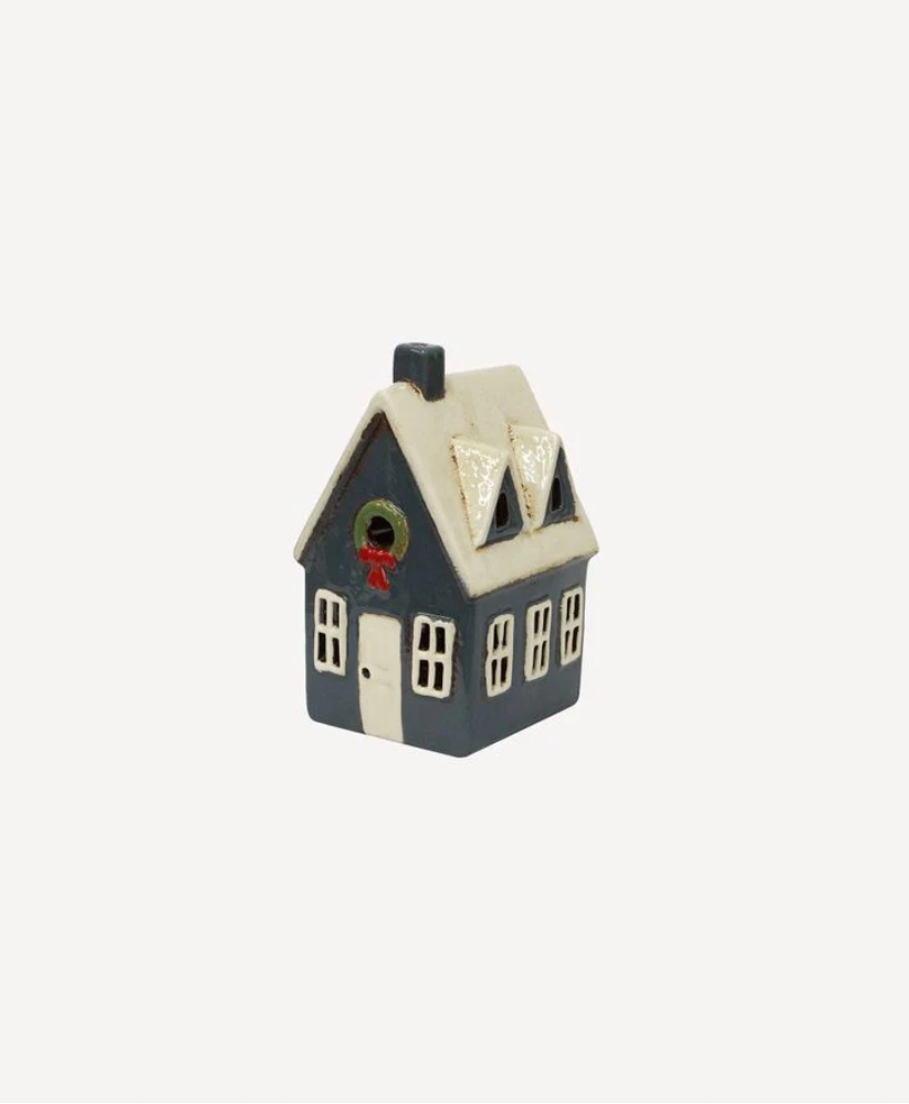 Alsace Navy Cottage Tealight with Wreath