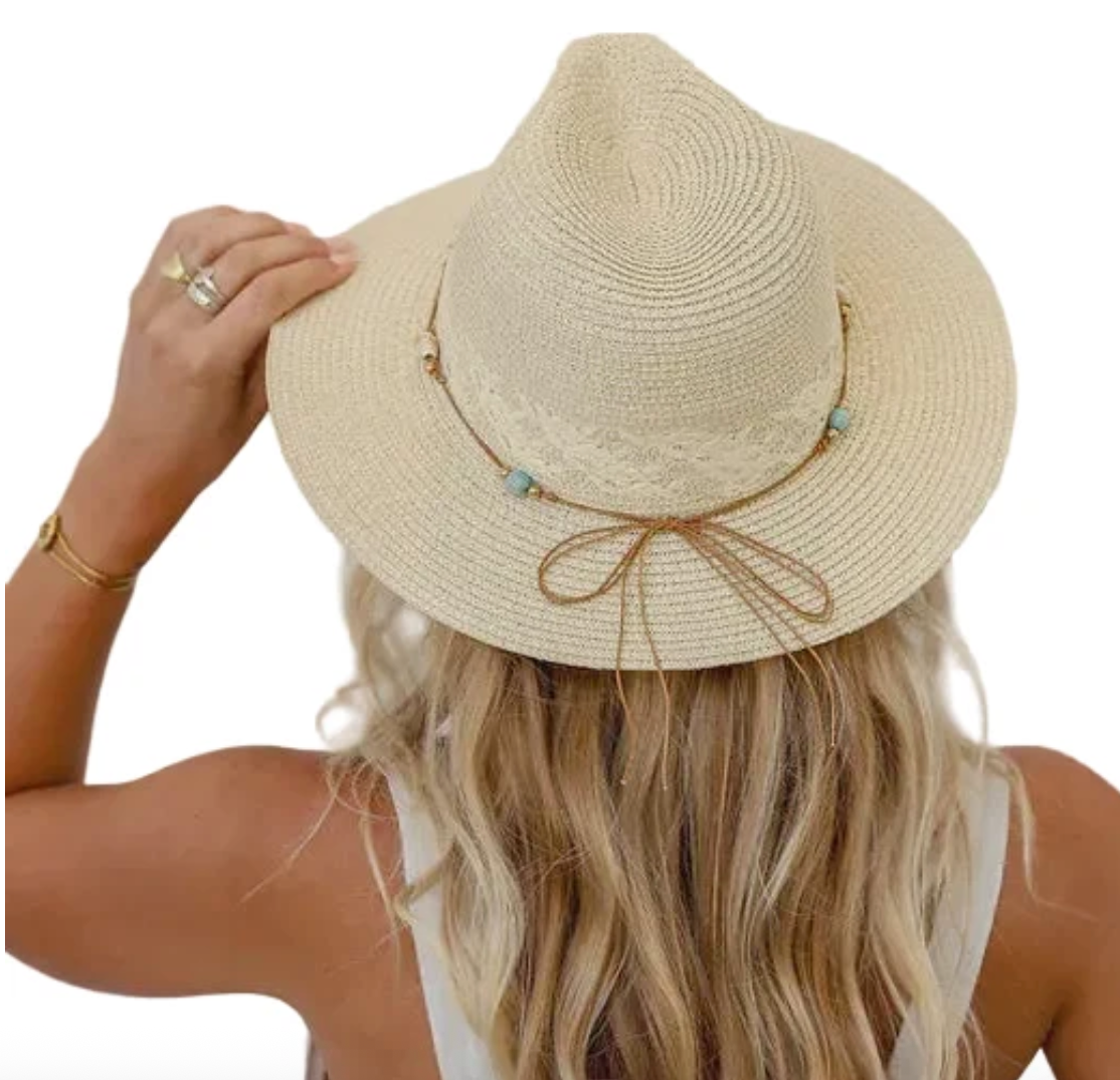 Panama Hat | Natural/Turquoise Beads