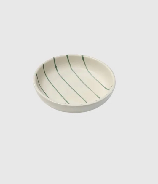 Coastal Junction Condiment Bowl | Cream/Green Stripe