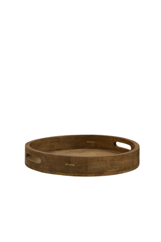 Wooden Round Tray W/Handles Small
