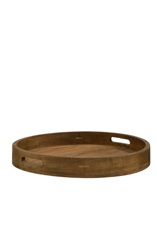 Wooden Round Tray W/Handles Large